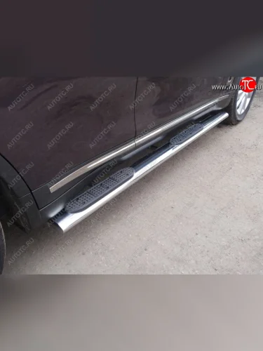 Пороги овальные с накладкой 120х60 мм ТСС Тюнинг (серые) INFINITI Q70 Y51 рестайлинг (2015-2018)