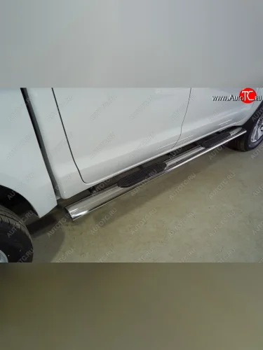 Пороги овальные с накладкой 120х60 мм ТСС Тюнинг (серые) JAC T6 пикап (2018-2024)