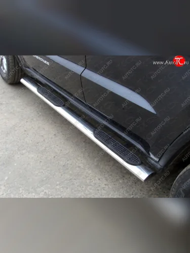 Пороги овальные с накладкой 120х60 мм ТСС Тюнинг (серые) Jeep Grand Cherokee WK2 1-ый рестайлинг (2013-2018)