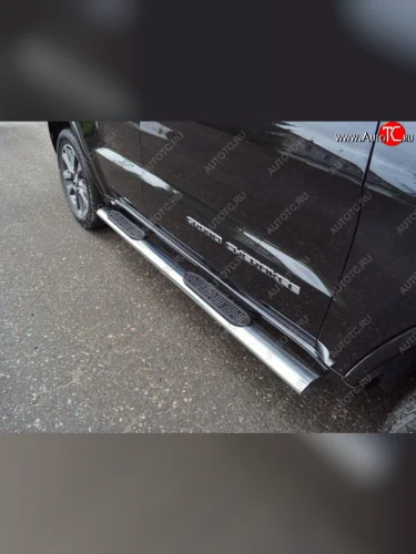 Пороги овальные с накладкой 120х60 мм ТСС Тюнинг (серые) Jeep Grand Cherokee WK2 2-ой рестайлинг (2017-2022)