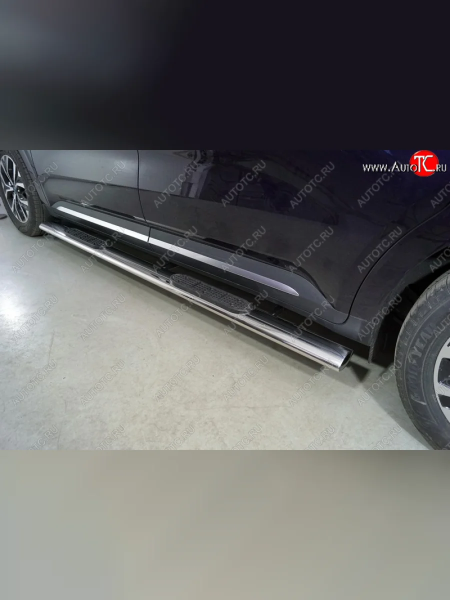 Пороги овальные с накладкой 120х60 мм ТСС Тюнинг KIA Carnival KA4 минивэн дорестайлинг (2020-2023) (серые)  с доставкой в г. Керчь