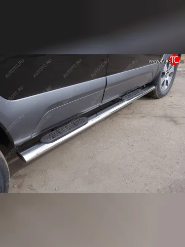 Пороги овальные с накладкой 120х60 мм ТСС Тюнинг (серые) KIA Mohave HM2 (2019-2022)