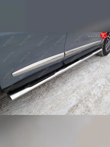  Пороги овальные с накладкой 120х60 мм укороченные ТСС Тюнинг (серые) INFINITI QX60  L50 (2016-2021) рестайлинг