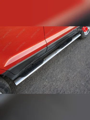 Пороги овальные с накладкой 120х60 мм ТСС Тюнинг (серые) Ford EcoSport дорестайлинг (2013-2019)