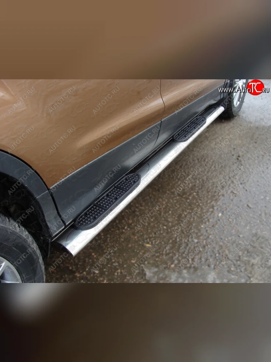 Пороги овальные с накладкой 120х60 мм ТСС Тюнинг Ford Kuga 2 дорестайлинг (2013-2016) (серые)  в Самаре Самарской области