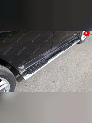 Пороги овальные с накладкой 120х60 мм ТСС Тюнинг (серые) Jeep Compass MK рестайлинг (2011-2015)