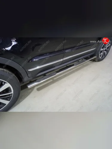 Пороги овальные с накладкой 72*42 мм ТСС Тюнинг (серые) Changan CS55 рестайлинг (2018-2023)