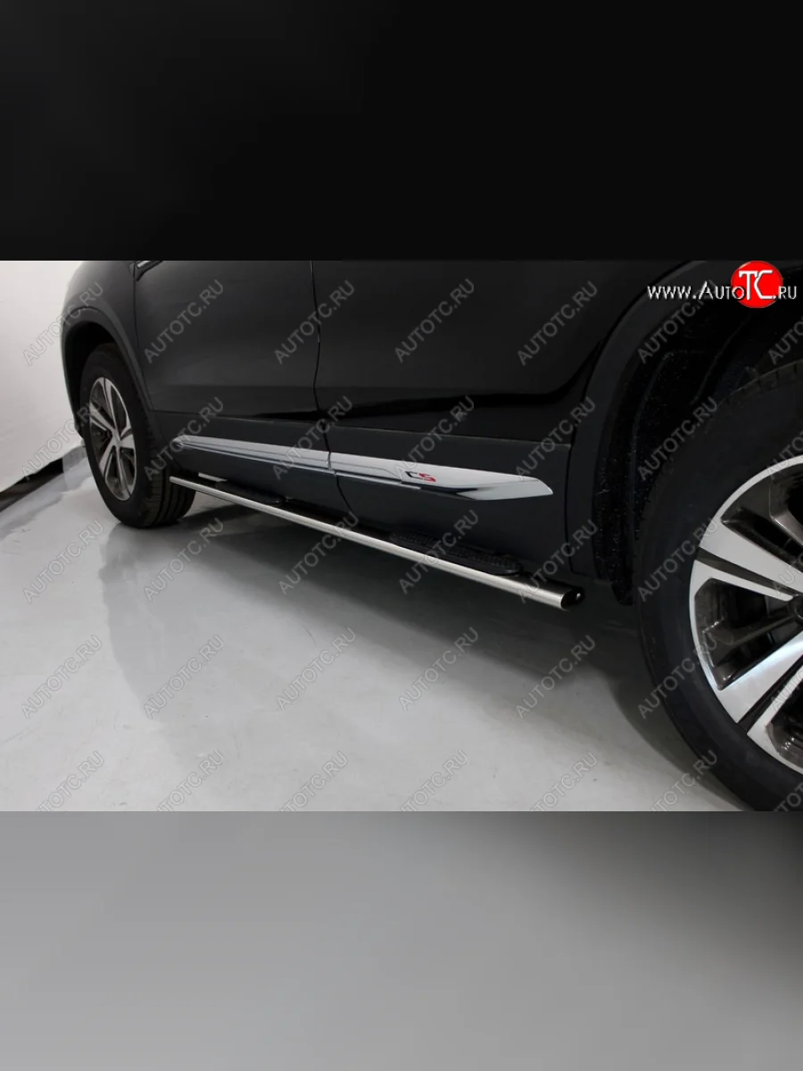 Пороги овальные с накладкой 75*42 мм ТСС Тюнинг Changan CS55 Plus (2019-2021) (серые)  в Керчи Республика Крым