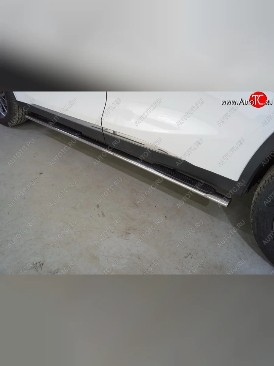 Пороги овальные с накладкой 75*42 мм ТСС Тюнинг EXEED TXL  дорестайлинг (2020-2021) (серые)  в Самаре Самарской области