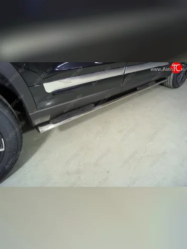 Пороги овальные с накладкой 75*42 мм ТСС Тюнинг (серые) Chery Tiggo 8 PRO (2021-2025)