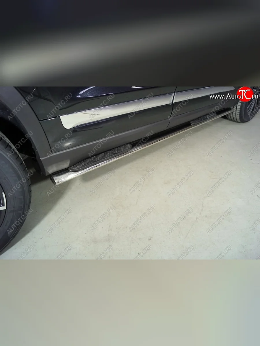 Пороги овальные с накладкой 75*42 мм ТСС Тюнинг Chery Tiggo 8 PRO (2021-2025) (серые)  в Самаре Самарской области