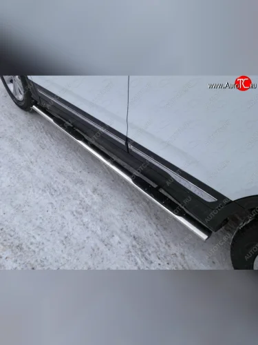 Пороги овальные с накладкой 75*42 мм ТСС Тюнинг (серые) Chery Tiggo 5 (T21) дорестайлинг (2014-2017)