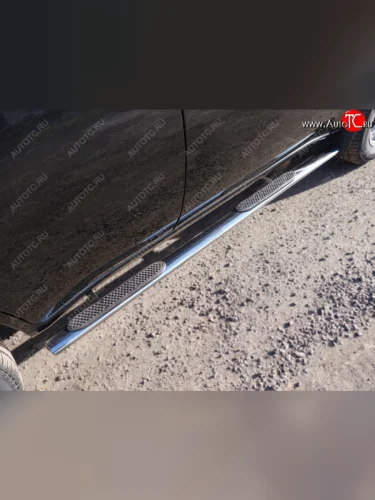 Пороги овальные с накладкой 75*42 мм ТСС Тюнинг (серые) Chery Tiggo T11 рестайлинг (2013-2016)