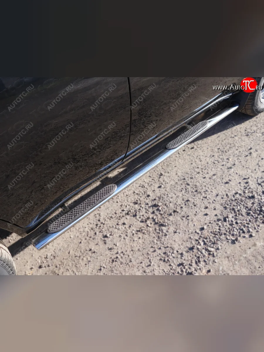 Пороги овальные с накладкой 75*42 мм ТСС Тюнинг Chery Tiggo T11 рестайлинг (2013-2016) (серые)  в Керчи Республика Крым