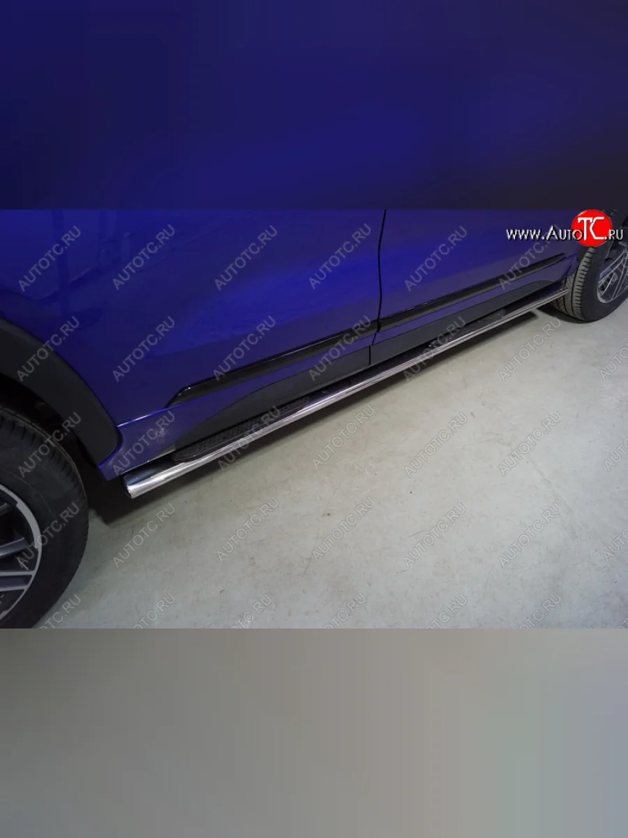 Пороги овальные с накладкой 75*42 мм ТСС Тюнинг EXEED LX 1-ый рестайлинг (2021-2025) (серые)  с доставкой в г. Керчь