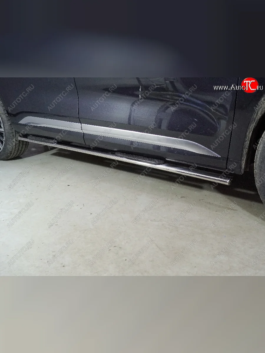 Пороги овальные с накладкой 75*42 мм ТСС Тюнинг EXEED VX дорестайлинг (2020-2023) (серые)  в Воронеже Воронежской области