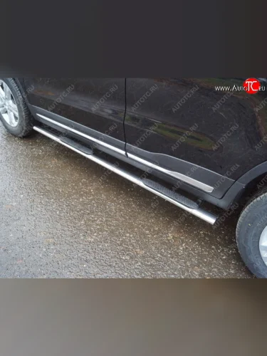 Пороги овальные (нержавейка 75*42 мм) ТСС Тюнинг (с накладкой) Geely Atlas NL3 (2016-2022)