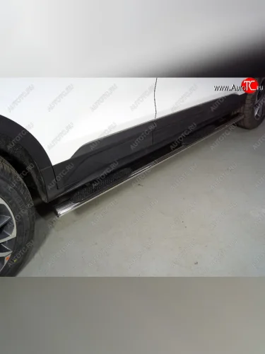 Пороги овальные с накладкой 75*42 мм ТСС Тюнинг (серые) Geely Coolray SX11 дорестайлинг (2018-2023)