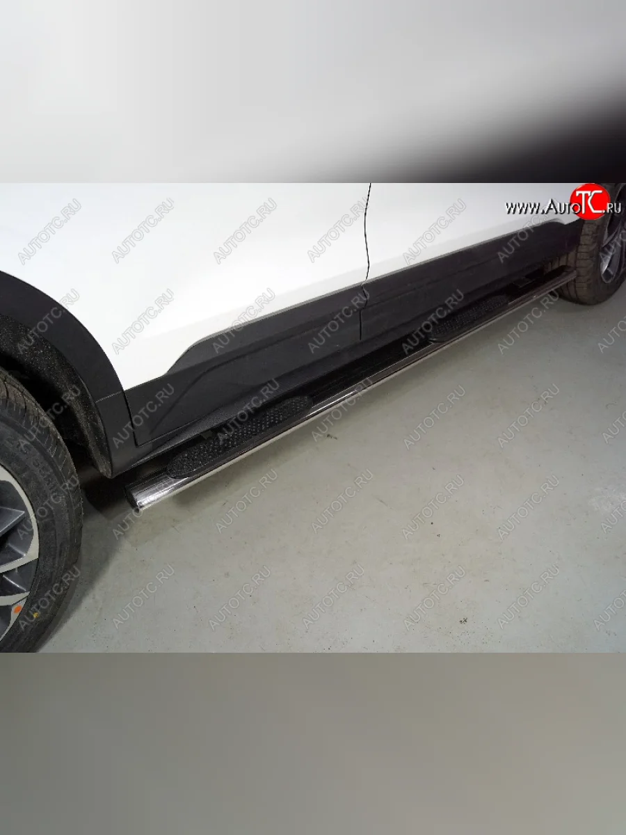 Пороги овальные с накладкой 75*42 мм ТСС Тюнинг Geely Coolray SX11 дорестайлинг (2018-2023) (серые)  в Керчи Республика Крым