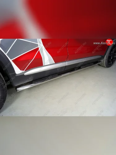 Пороги овальные с накладкой (d75x42 мм) ТСС Тюнинг Geely Tugella FY11,HPBA4 рестайлинг (2022-2025)