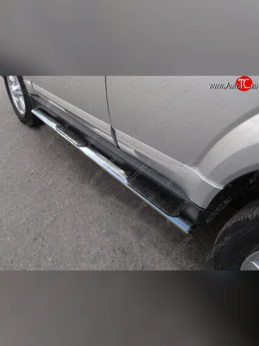 Пороги овальные с накладкой 75*42 мм ТСС Тюнинг (серые) Great Wall Hover H3  рестайлинг (2014-2016)