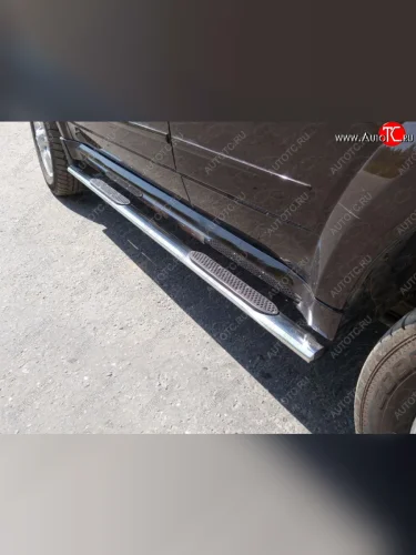 Пороги овальные с накладкой 75*42 мм ТСС Тюнинг (серые) Great Wall Hover H5 (2010-2017)