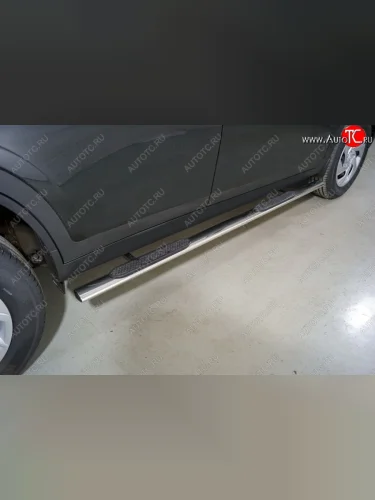 Пороги овальные с накладкой 75*42 мм ТСС Тюнинг (серые) Haval Dargo (2022-2025)