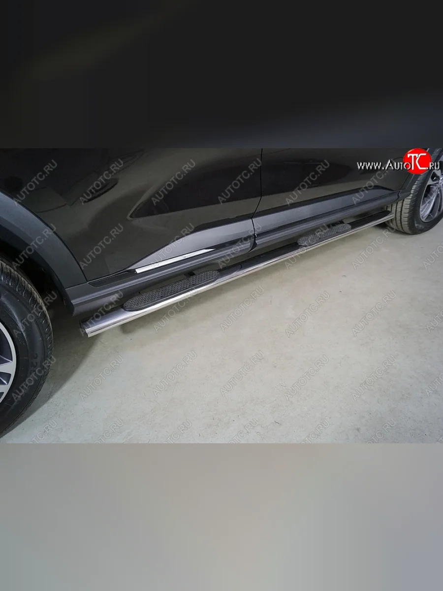 Пороги овальные с накладкой 75*42 мм ТСС Тюнинг Haval F7 рестайлинг (2022-2024) (серые)  в Керчи Республика Крым
