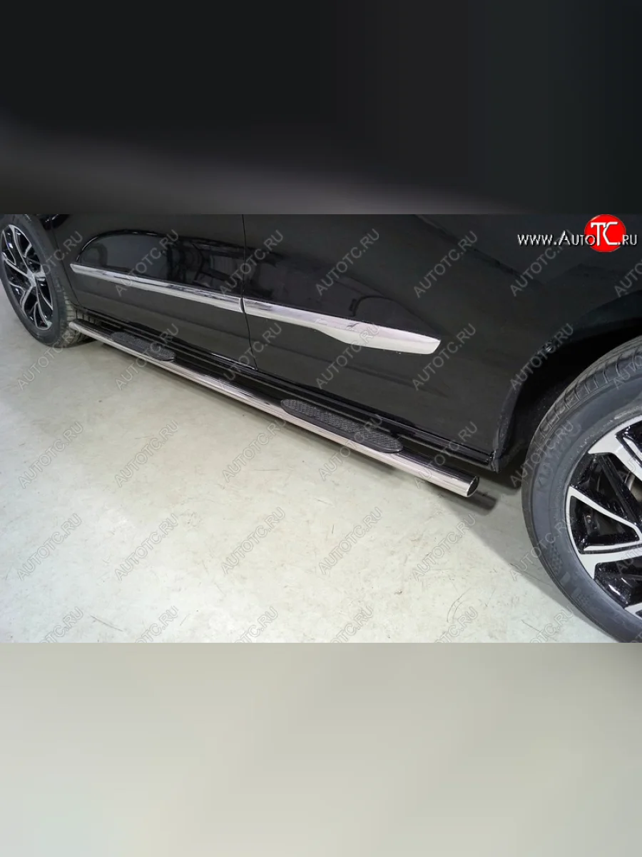 Пороги овальные с накладкой 75*42 мм ТСС Тюнинг Haval Jolion дорестайлинг (2020-2024) (серые)  в Воронеже Воронежской области