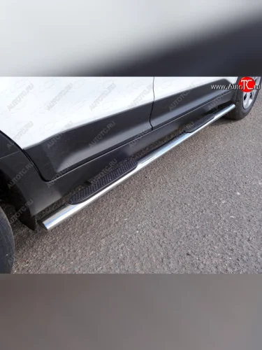 Пороги овальные с накладкой 75*42 мм ТСС Тюнинг (серые) Hyundai Creta GS дорестайлинг (2015-2019)