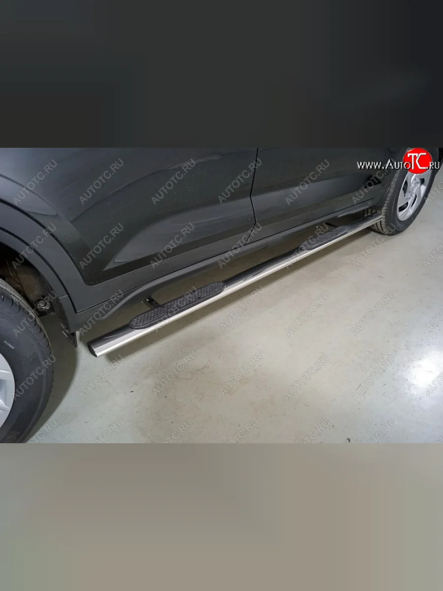 Пороги овальные с накладкой 75*42 мм ТСС Тюнинг Hyundai Creta SU (2020-2022) (серые)  в Керчи Республика Крым