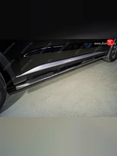 Пороги овальные с накладкой 75*42 мм ТСС Тюнинг (серые) Hyundai Palisade LX2 (2018-2022)