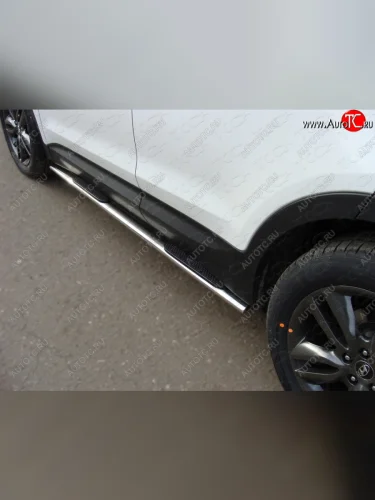 Пороги овальные с накладкой 75*42 мм ТСС Тюнинг (серые) Hyundai Santa Fe DM рестайлинг (2015-2019)