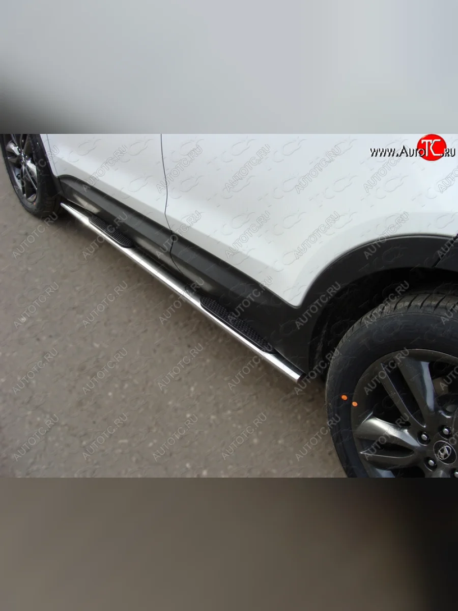 Пороги овальные с накладкой 75*42 мм ТСС Тюнинг Hyundai Santa Fe DM рестайлинг (2015-2019) (серые)  в Керчи Республика Крым