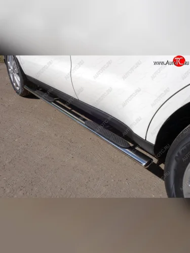 Пороги овальные с накладкой 75х42 мм ТСС Тюнинг (серые) KIA Soul PS рестайлинг (2017-2019)