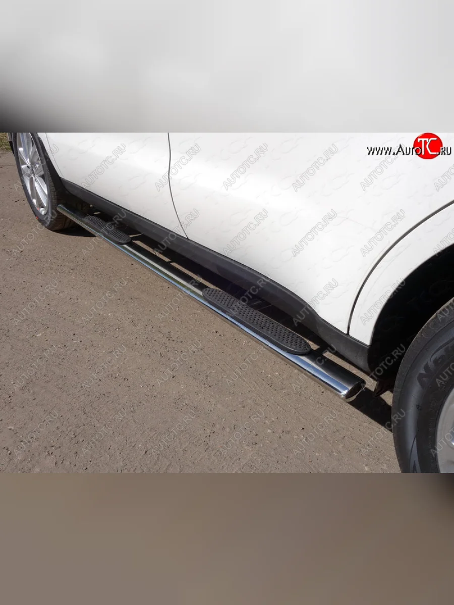 Пороги овальные с накладкой 75х42 мм ТСС Тюнинг KIA Soul PS рестайлинг (2017-2019) (серые)  в Воронеже Воронежской области