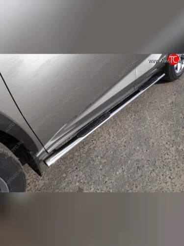 Пороги овальные с накладкой 75х42 мм кроме F-Sport ТСС Тюнинг (серые) Lexus NX300h Z10 дорестайлинг (2014-2017)