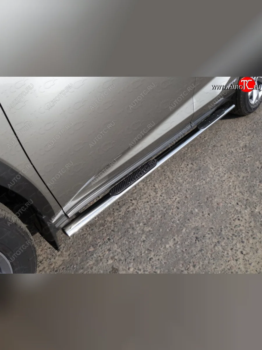Пороги овальные с накладкой 75х42 мм кроме F-Sport ТСС Тюнинг Lexus NX300h Z10 дорестайлинг (2014-2017) (серые)  в Керчи Республика Крым