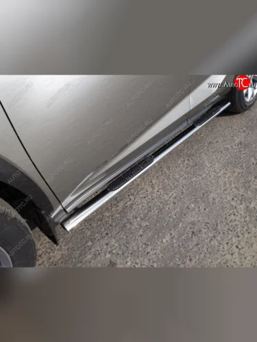 Пороги овальные с накладкой 75х42 мм кроме F-Sport ТСС Тюнинг (серые) Lexus NX200 Z10 рестайлинг (2017-2021)