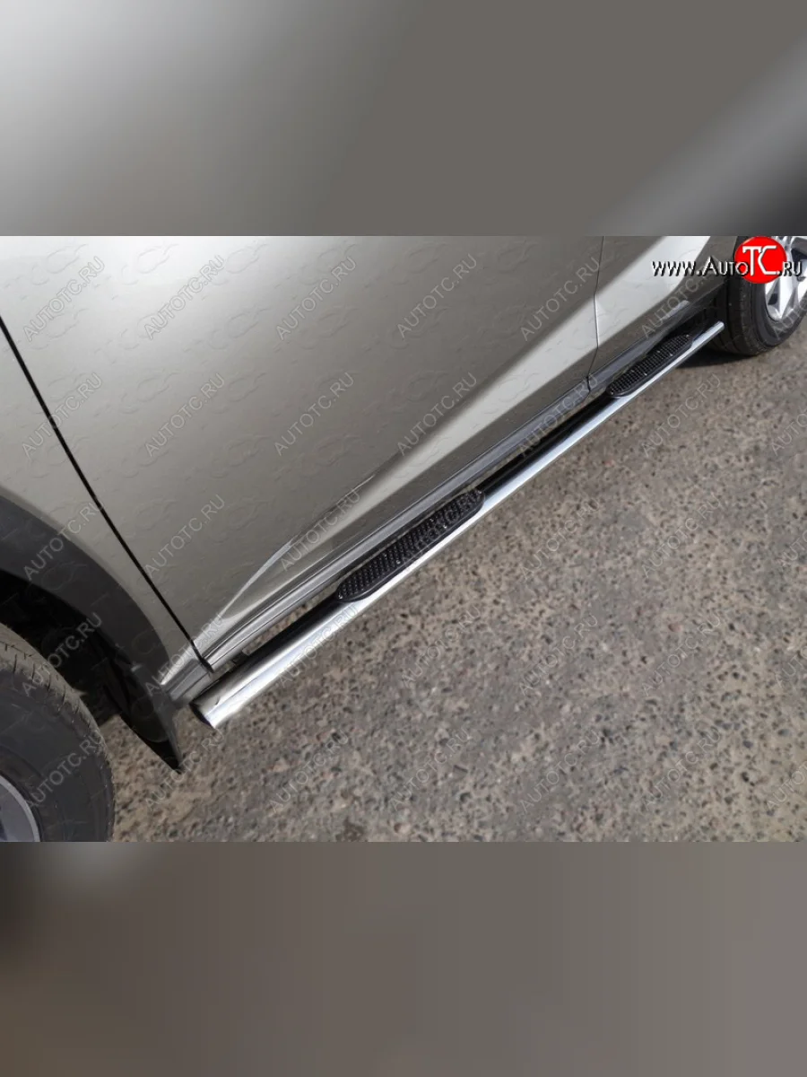 Пороги овальные с накладкой 75х42 мм кроме F-Sport ТСС Тюнинг Lexus NX200 Z10 рестайлинг (2017-2021) (серые)  в Перми Пермском крае