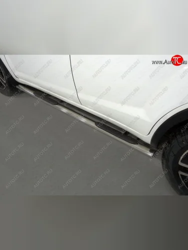 Пороги овальные с накладкой 75х42 мм ТСС Тюнинг (серые) Lifan X60 2-ой рестайлинг (2016-2025)