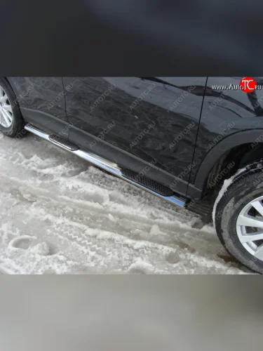 Пороги овальные с накладкой 75х42 мм ТСС Тюнинг (серые) Mazda CX-5 KE дорестайлинг (2011-2014)