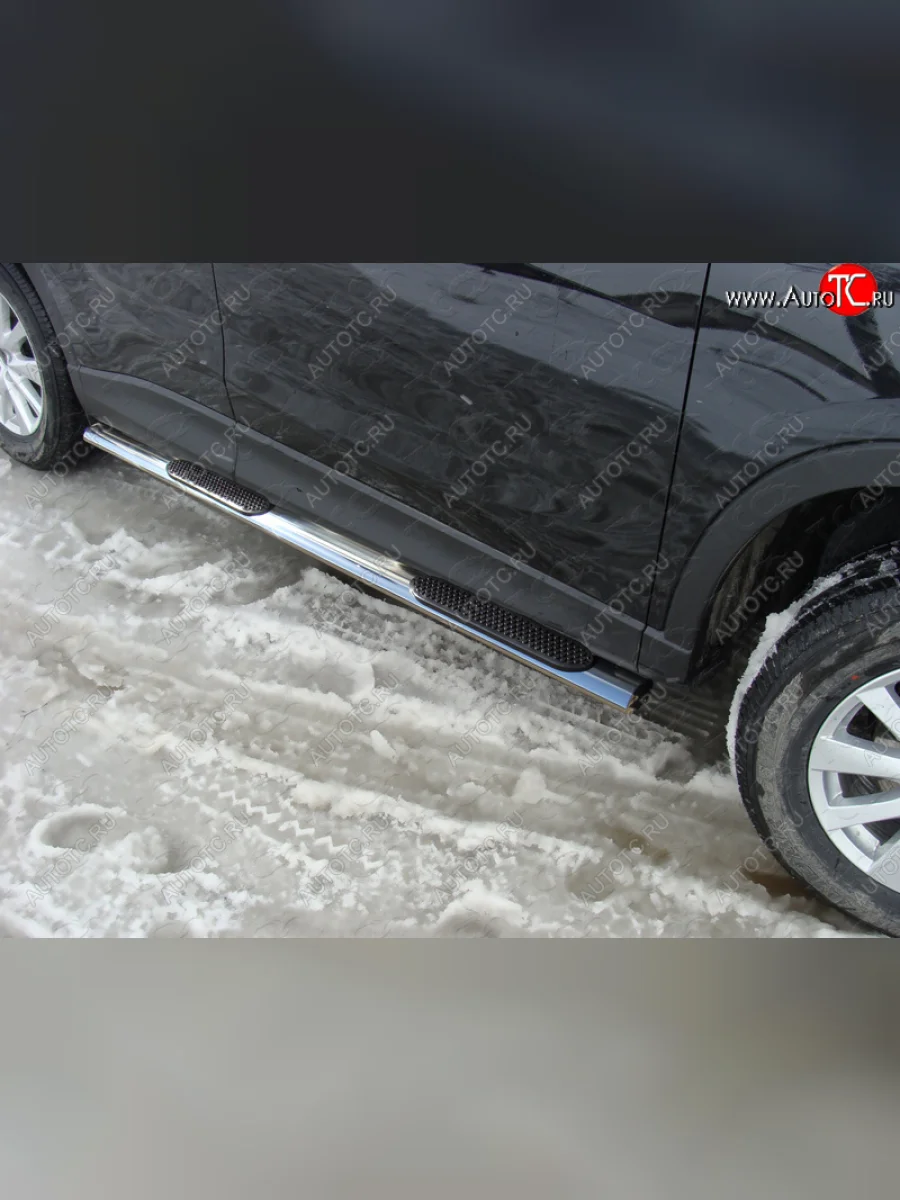 Пороги овальные с накладкой 75х42 мм ТСС Тюнинг Mazda CX-5 KE дорестайлинг (2011-2014) (серые)  в Керчи Республика Крым