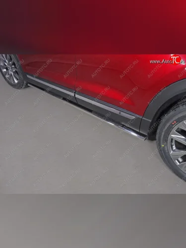 Пороги овальные с накладкой 75х42 мм ТСС Тюнинг (серые) Mazda CX-9 TC дорестайлинг (2015-2025)