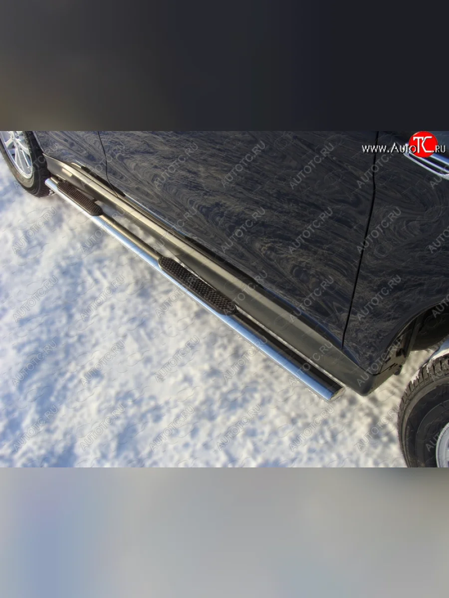 Пороги овальные с накладкой 75х42 мм ТСС Тюнинг Mitsubishi ASX 1-ый рестайлинг (2013-2016) (серые)  в Перми Пермском крае