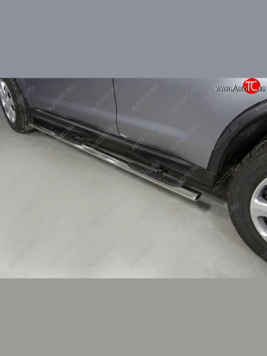 Пороги овальные с накладкой 75х42 мм ТСС Тюнинг (серые) Mitsubishi ASX 2-ой рестайлинг (2017-2020)
