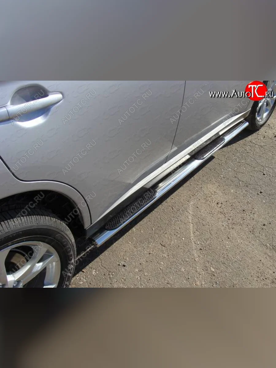 Пороги овальные с накладкой 75х42 мм ТСС Тюнинг Mitsubishi Outlander GF дорестайлинг (2012-2014) (серые)  в Самаре Самарской области