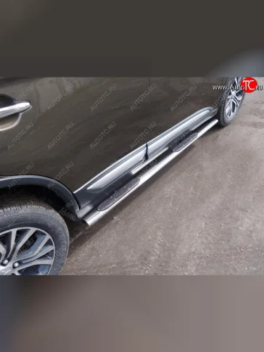 Пороги овальные с накладкой 75х42 мм ТСС Тюнинг (серые) Mitsubishi Outlander GF 3-ий рестайлинг (2018-2022)