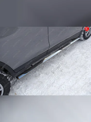 Пороги овальные с накладкой 75х42 мм ТСС Тюнинг (серые) Nissan X-trail 3 T32 дорестайлинг (2013-2018)