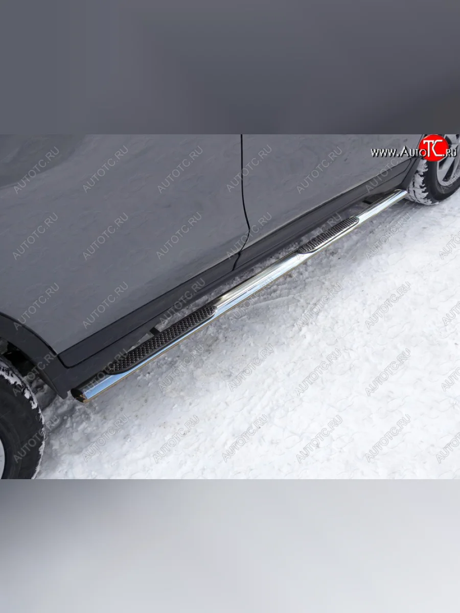 Пороги овальные с накладкой 75х42 мм ТСС Тюнинг Nissan X-trail 3 T32 рестайлинг (2017-2022) (серые)  в Воронеже Воронежской области